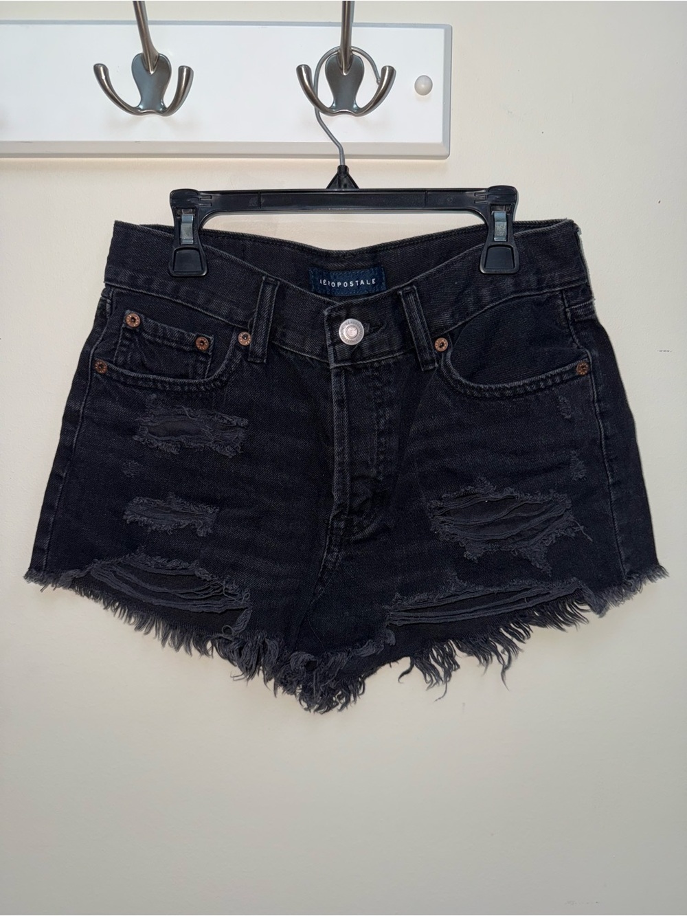 Aeropostale Black Distressed Cutoff Denim Shorts